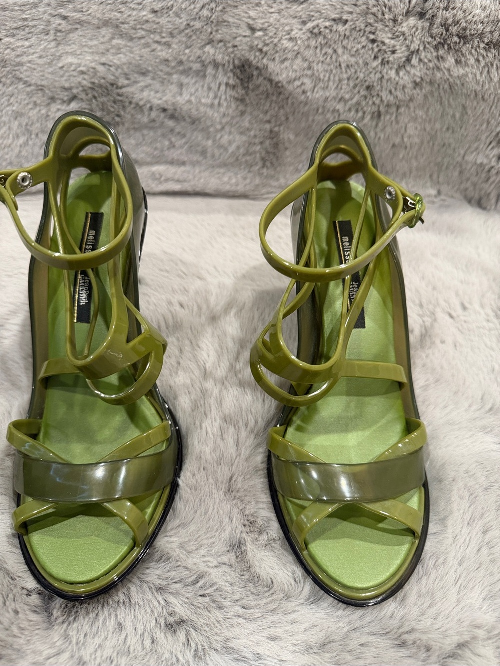 Melissa x Jean Paul Gaultier Punk Love Green Heeled Sandals Size 7 - Picture 2 of 12